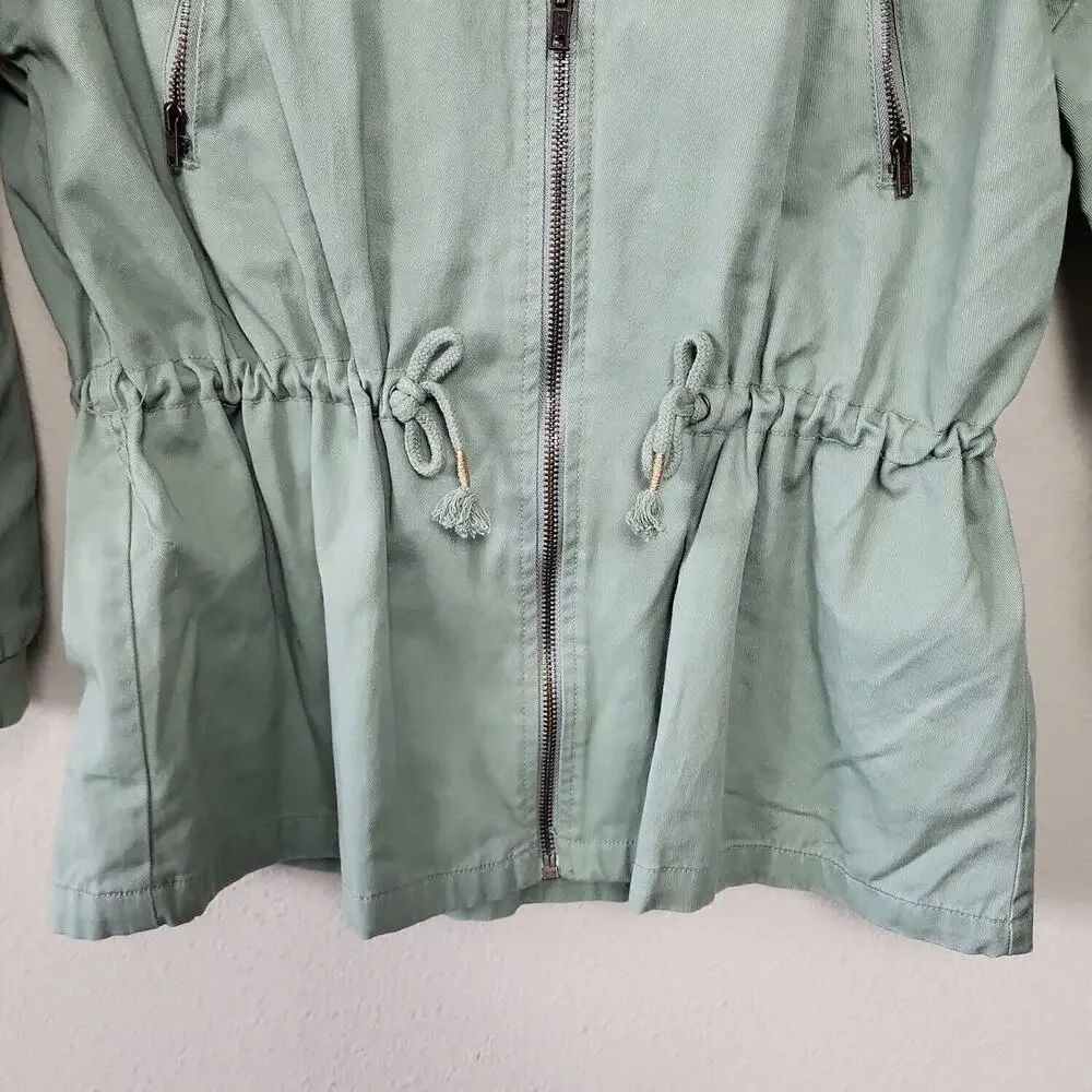 Cat‎ & Jack Girls Green Cotton Full Zip Long Sleeve Bomber Jacket Size Large